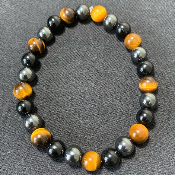 8mm Tiger Eye - Black Onyx - Hematite Bracelet - Picture 5 of 11